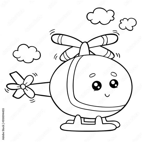 vector kids Coloring page with outline cartoon helicopter Stock Vector ...