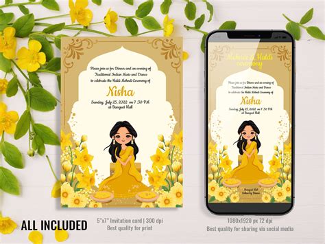 Cute Mehndi Invitation Card Template Haldi Ceremony Etsy