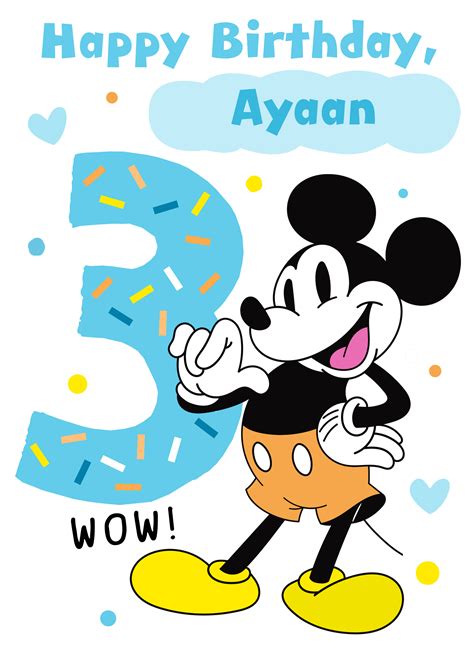 Personalised Blue Disney Mickey Mouse 3rd Birthday Card Hallmark Uk