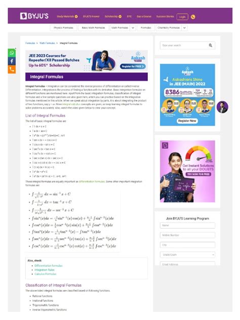 Integration Formulas | PDF