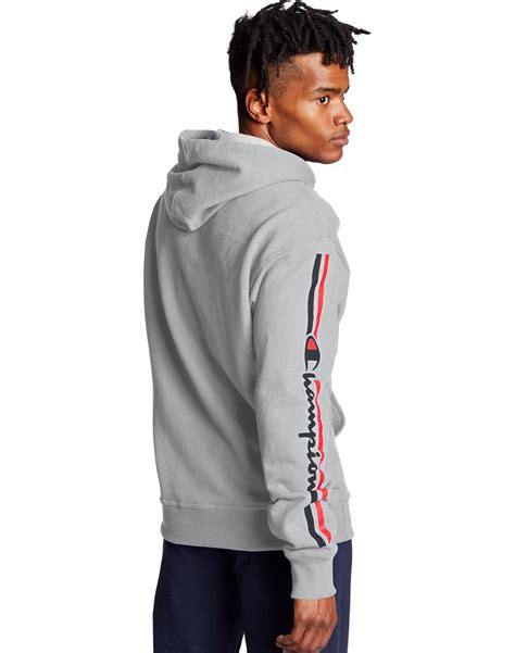 Champion Powerblend® Fleece Pullover Hoodie Vertical Logo In Blue For