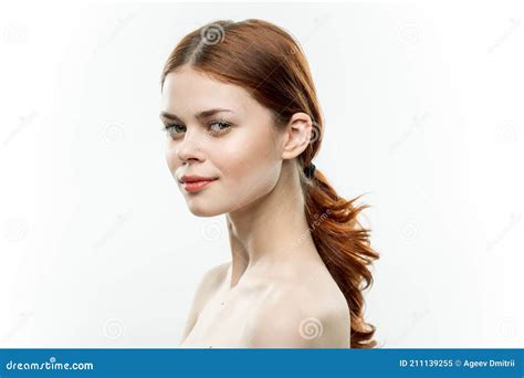 Pretty Woman Naked Shoulders Cosmetics Face Glamor Smile Stock Image