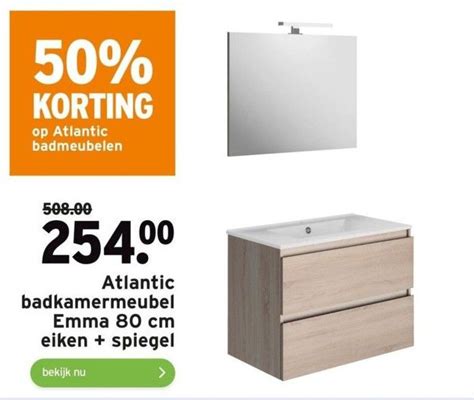 Atlantic Badkamermeubel Emma 80 Cm Eiken Spiegel Aanbieding Bij GAMMA