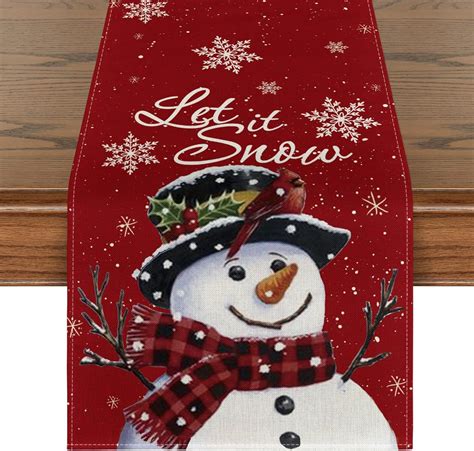 Artoid Mode Red Snowman Let It Snow Winter Table Runner Seasonal