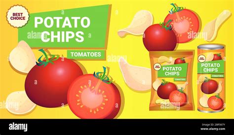 Potato Chips With Tomatoes Flavor Advertising Composition Of Crisps