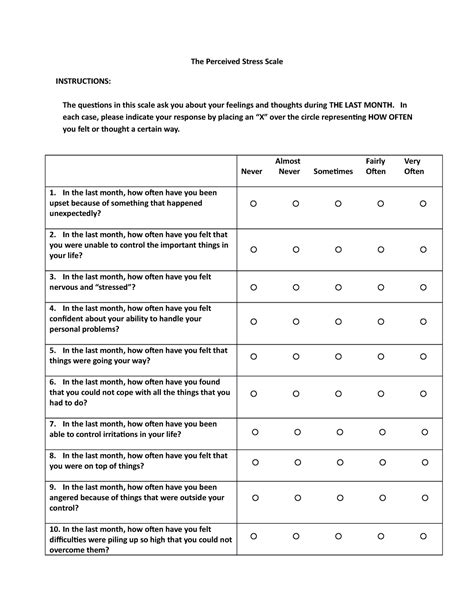 Perceived Stress Scale The Perceived Stress Scale INSTRUCTIONS The