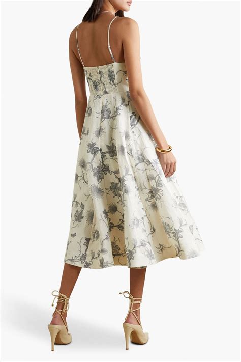 ZIMMERMANN Floral Print Linen Midi Dress THE OUTNET