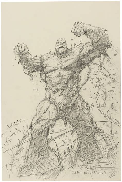 Hake S Swamp Thing Pencil Sketch Original Art By Greg Hildebrandt