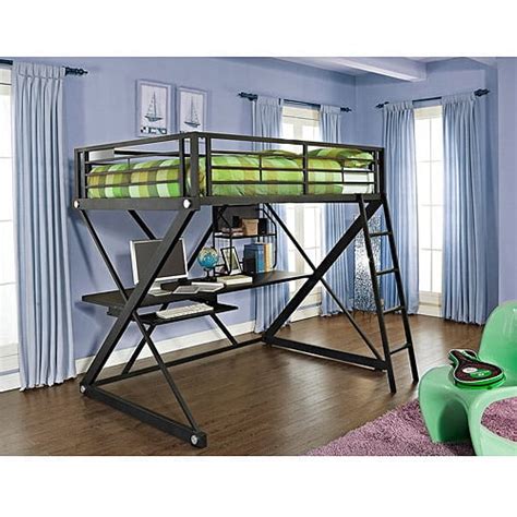 Powell Z Full Over Desk Metal Loft Bunk Bed Black