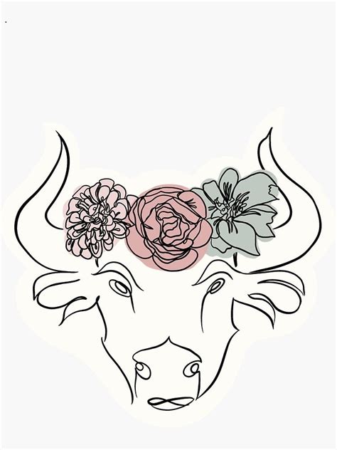 Taurus Floral Line Drawing Sticker By Emmajmc Redbubble Taurus Art