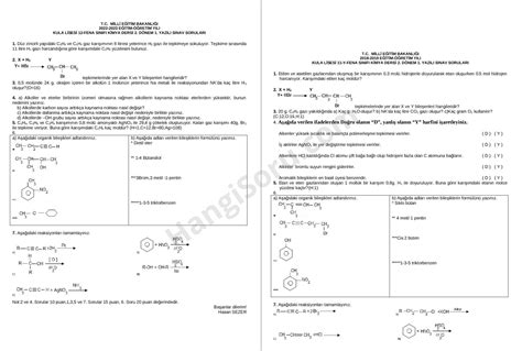 Kimya 12 Sinif 1 Donem 2 Yazili Meb Senaryo 1 Sorulari Acik Uclu Klasik