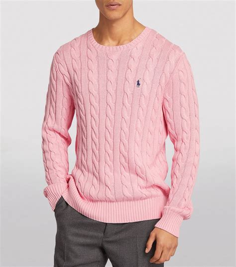 Mens Polo Ralph Lauren Pink Slim Cable Knit Sweater Harrods Uk