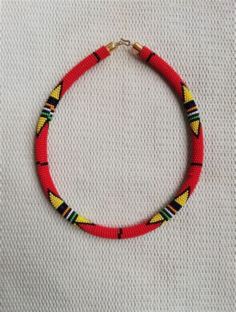 African Zulu Necklace Beaded Necklace Rope Necklace Handmade Fabric