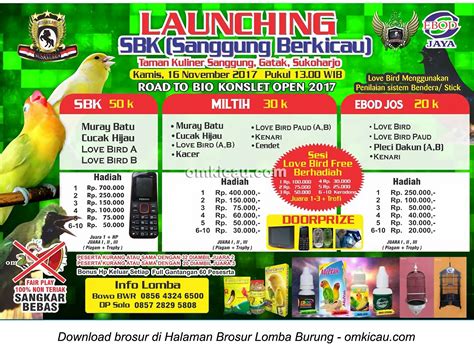 Brosur Lomba Burung Berkicau Launching Sbk Sanggung Berkicau