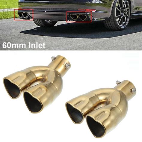 Universal Double Hearts Shape Dual Exhaust Tips 60mm Inlet Muffler Pipe ...