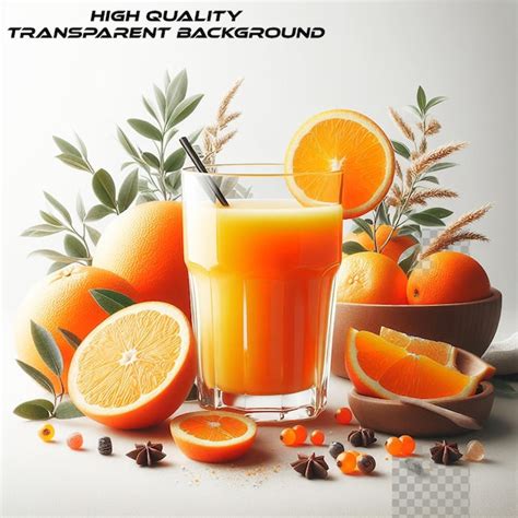 Fresh Orange Juice With Fruits Isolated On Transparent Background