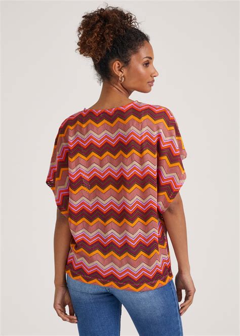 Multicoloured Zig Zag Crochet Look Top Matalan