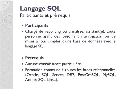 Formation Base De Données Et Langage Sql Pour Non Informaticiens Ppt