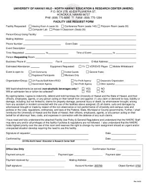 Fillable Online Uhh Hawaii Facility Use Request Form University Of