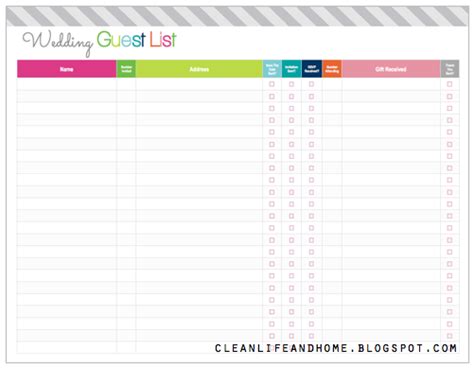 Clean Life and Home: Freebie Friday: Printable Wedding Guest List and ...