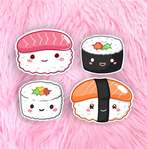 Cute Sushi Sticker Pack Laptop Sticker Glossy Vinyl Decal Etsy