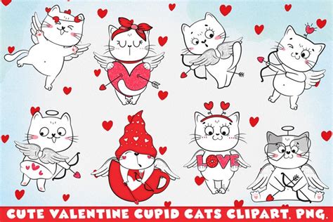 Valentine's day cute cupid cat clipart, PNG.