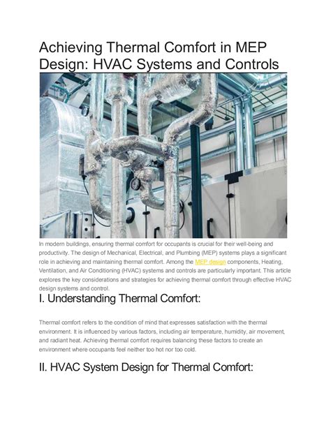 Achieving Thermal Comfort In Mep Design Hvac Systems And Controls By