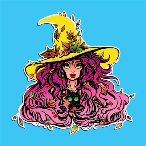 Dibujo Brillante Y Colorido De Una Bruja Con Un Sombrero De Bruja Y Un