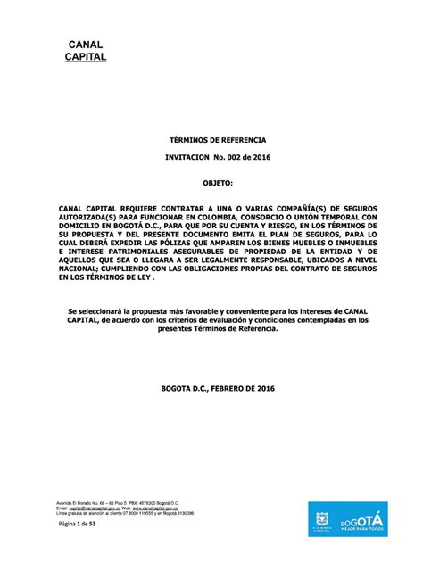 Completable En línea canalcapital gov Trminos de Referencia Invitacin y