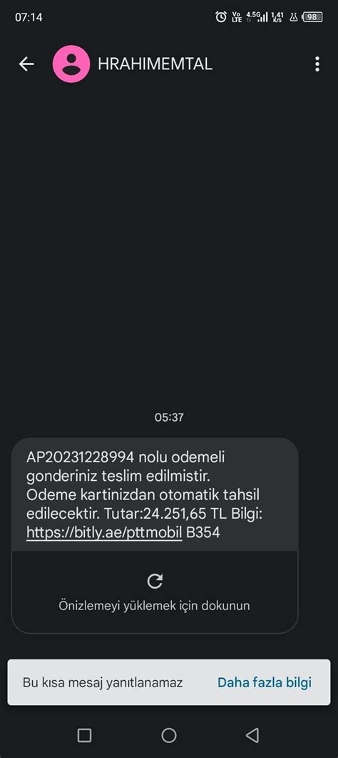 PTT Kargo Alışverişim Olmadan Gelen Sahte Kargo Mesajı Şikayetvar