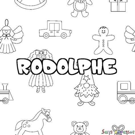 Coloriage prénom RODOLPHE décor Jouets Sans Dépasser