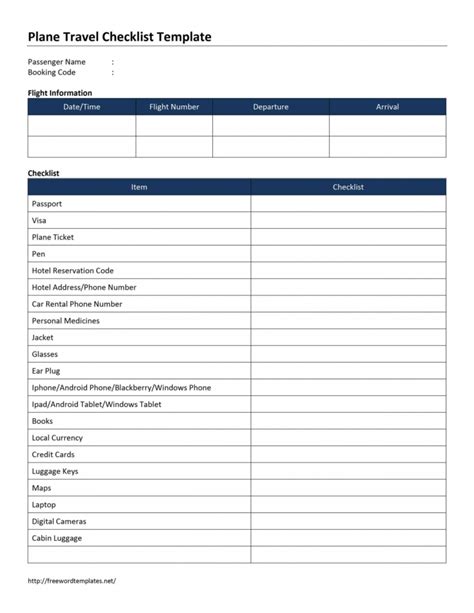 Printable Plane Travel Checklist Template Business Travel Checklist ...