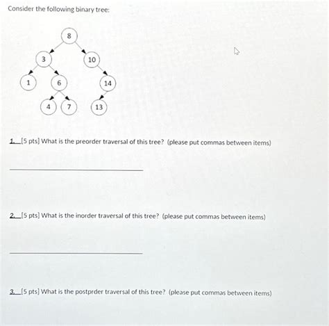 Solved Consider The Following Binary Tree Pts What Chegg