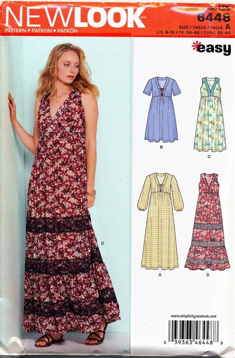 New Look Sewing Pattern 6448 Misses Sz 6 18 Easy Boho V Neck Dresses And Maxi V Neck Dress Maxi