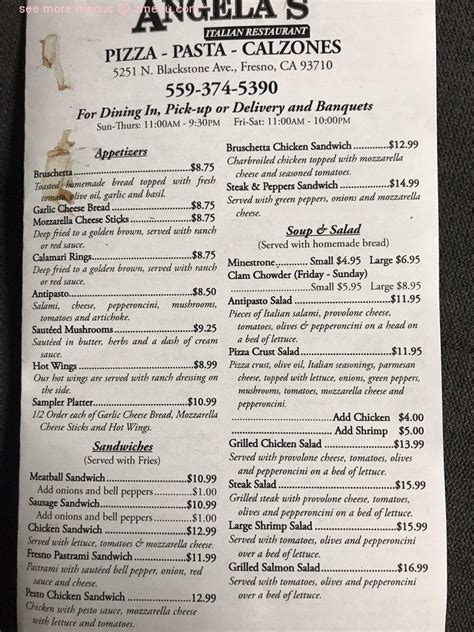 Menu At Angela S Italian Restaurant Fresno