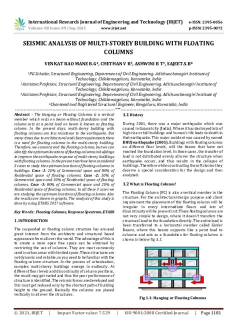 Pdf Irjet Seismic Analysis Of Multi Storey Building With Floating Columns