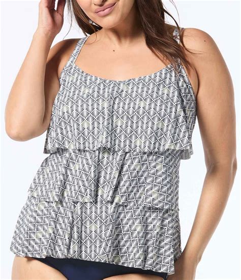 Beach House Woman Plus Size Jane Geometric Pattern Ruffle Tankini Swim Top Dillards