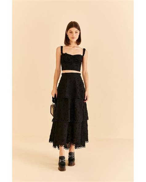 Farm Rio D Flower Tiered Maxi Skirt In Black Lyst