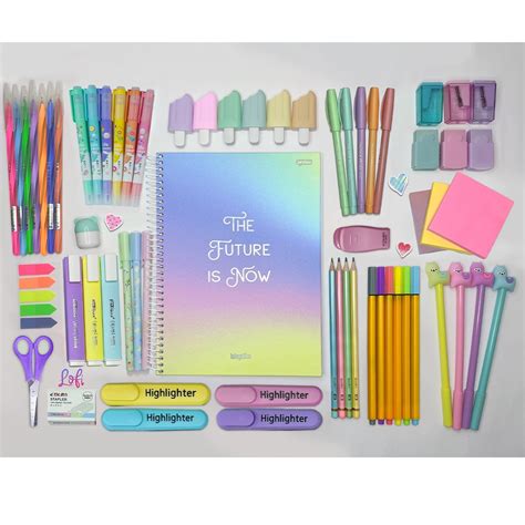 Kit Material Escolar Kawaii Caneta Caderno Marca Texto Tesoura