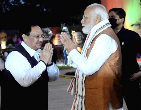 New Delhi: Prime Minister Narendra Modi with BJP President J P Nadda at ...