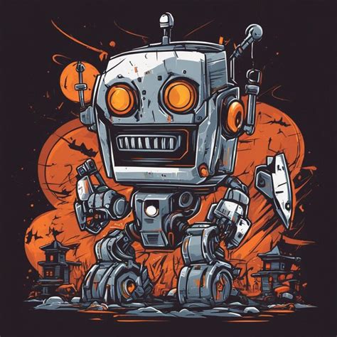 Premium Photo Print Ready Trendy Scary Robot Concept Tshirt Design