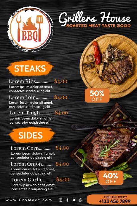 สำเนา Steak House Menu Template Postermywall