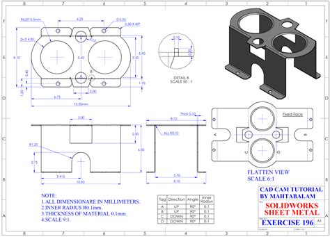 SolidWorks Sheet Metal Tutorial Exercise 196 In 2024 Sheet Metal