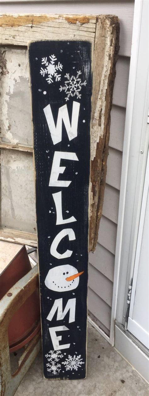 Snowman Welcome Sign Winter Porch Decor Leaning Welcome Sign Painted