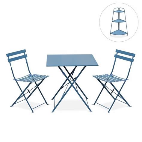 Salon de jardin bistrot pliable Emilia carré bleu grisé Table