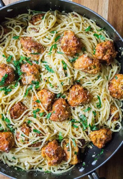 Parmesan Garlic Spaghetti With Chicken Meatballs A Wicked Whisk