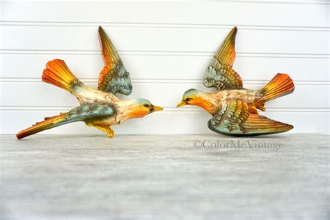 Vintage Flying Birds Wall Plaque Decor Dimensional Resin Songbirds