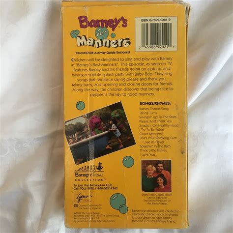 Barney S Best Manners Vhs Video Tape Barney Grelly Usa