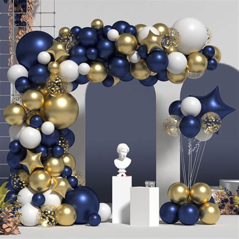 Zfunbo Navy Blue Gold Balloon Garland Arch Kit Pcs Navy Blue