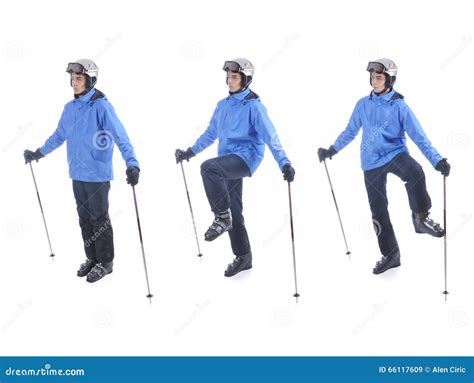 Skier Demonstrate Warm Up Exercise For Skiing Stock Image Image Of